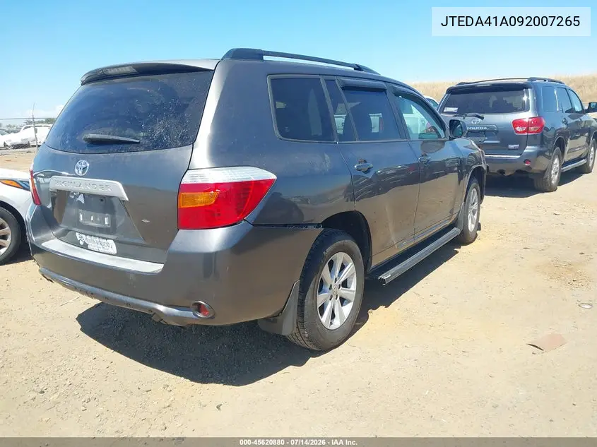 2009 Toyota Highlander VIN: JTEDA41A092007265 Lot: 45620880