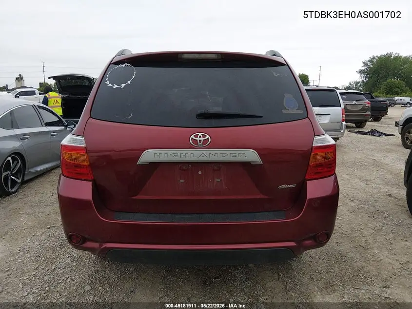 2010 Toyota Highlander Base V6 VIN: 5TDBK3EH0AS001702 Lot: 45181911