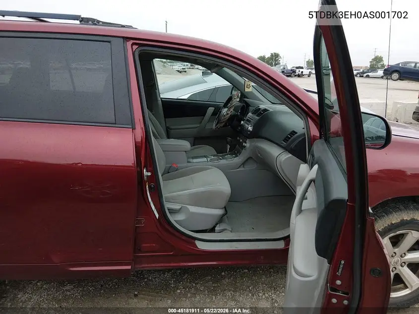 2010 Toyota Highlander Base V6 VIN: 5TDBK3EH0AS001702 Lot: 45181911