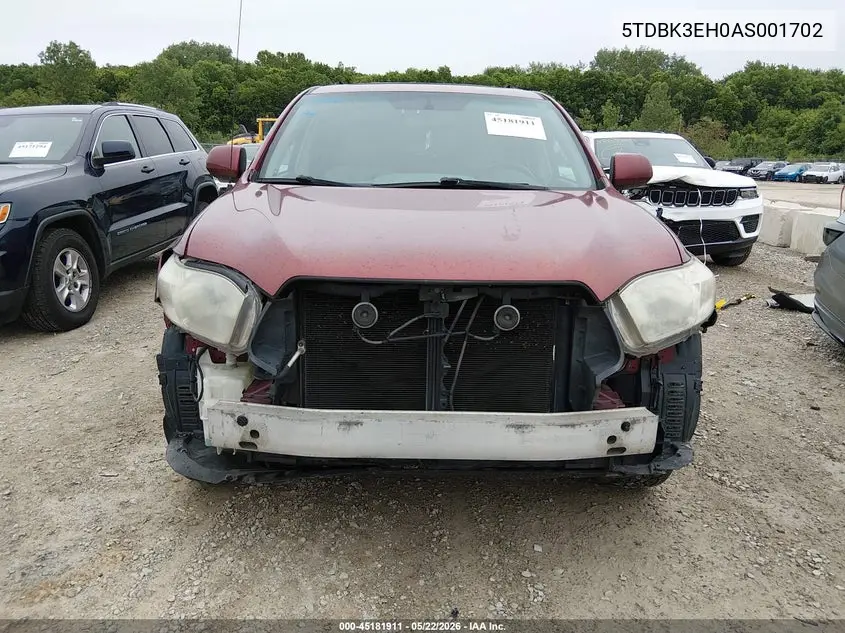 2010 Toyota Highlander Base V6 VIN: 5TDBK3EH0AS001702 Lot: 45181911