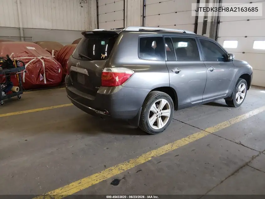 2010 Toyota Highlander Limited V6 VIN: JTEDK3EH8A2163685 Lot: 45433820