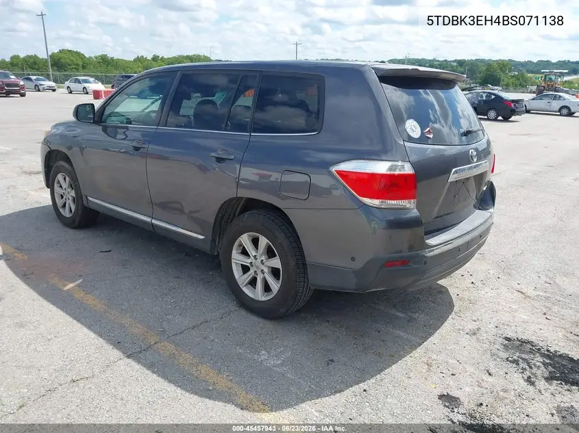 2011 Toyota Highlander Base V6 VIN: 5TDBK3EH4BS071138 Lot: 45457943