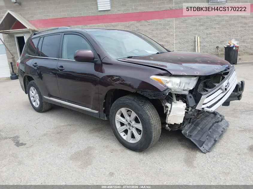 2012 Toyota Highlander Se V6 VIN: 5TDBK3EH4CS170222 Lot: 45572243