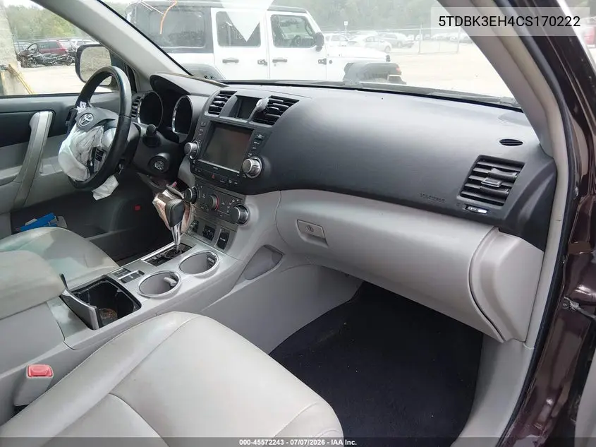 2012 Toyota Highlander Se V6 VIN: 5TDBK3EH4CS170222 Lot: 45572243