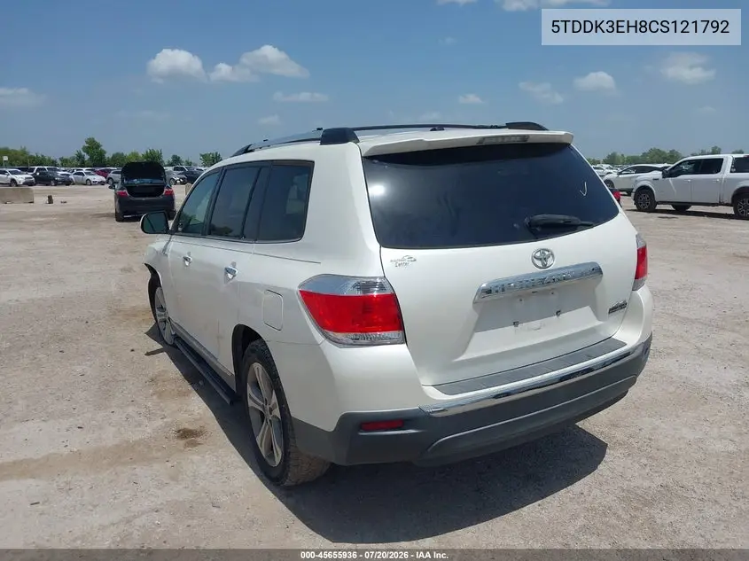 2012 Toyota Highlander Limited V6 VIN: 5TDDK3EH8CS121792 Lot: 45655936