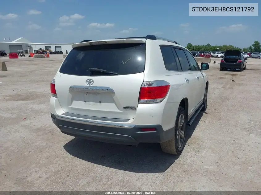 2012 Toyota Highlander Limited V6 VIN: 5TDDK3EH8CS121792 Lot: 45655936