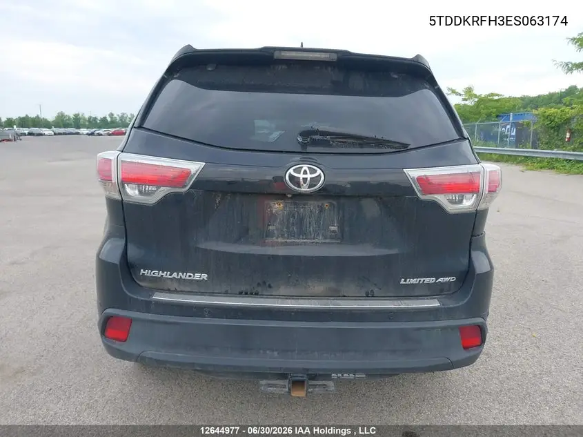 2014 Toyota Highlander Limited/Ltd Platnum VIN: 5TDDKRFH3ES063174 Lot: 12644977x