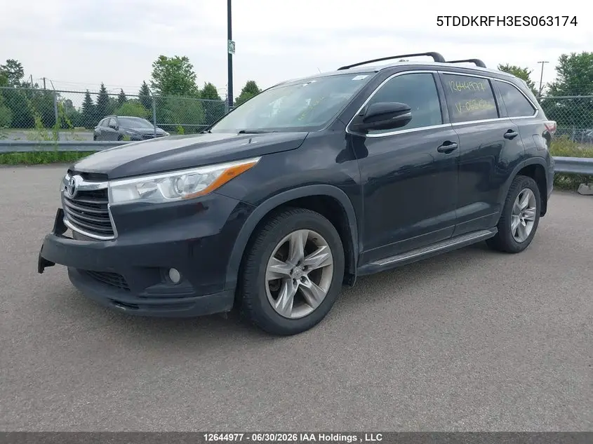 2014 Toyota Highlander Limited/Ltd Platnum VIN: 5TDDKRFH3ES063174 Lot: 12644977x
