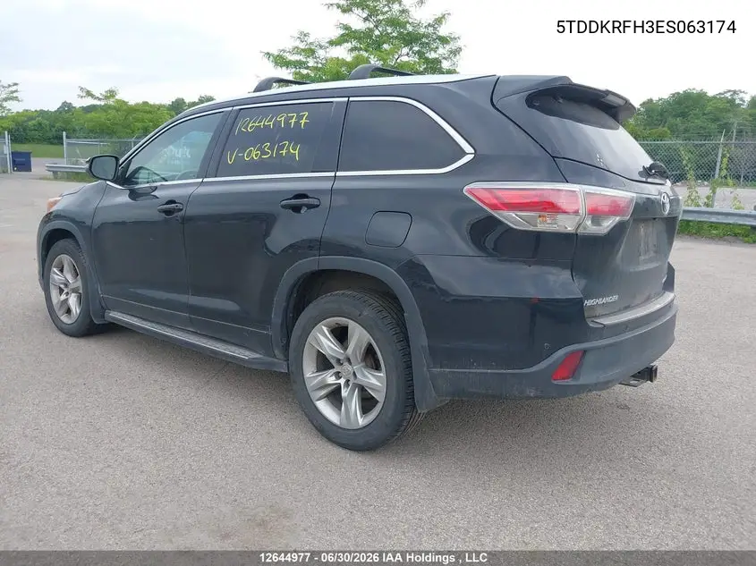 2014 Toyota Highlander Limited/Ltd Platnum VIN: 5TDDKRFH3ES063174 Lot: 12644977x