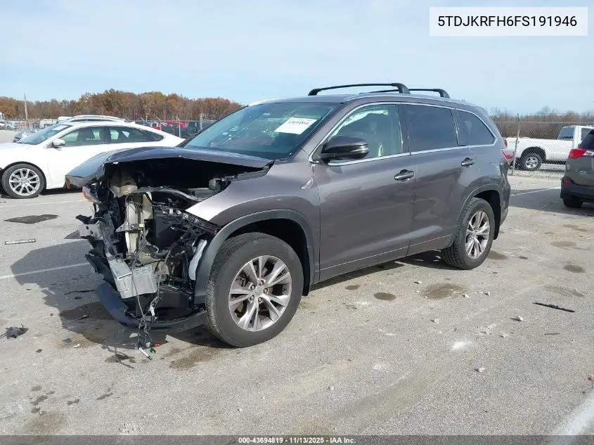 5TDJKRFH6FS191946 2015 Toyota Highlander Xle V6