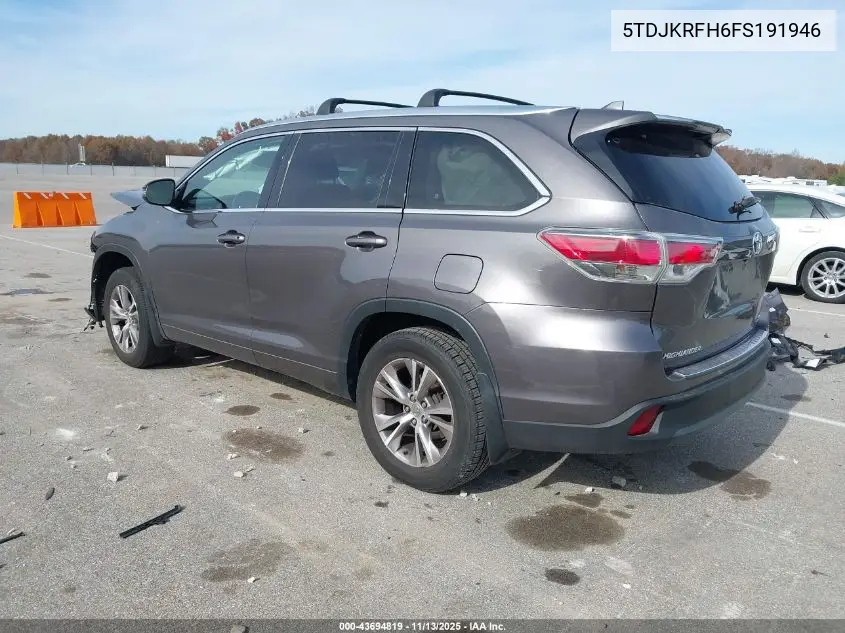 5TDJKRFH6FS191946 2015 Toyota Highlander Xle V6