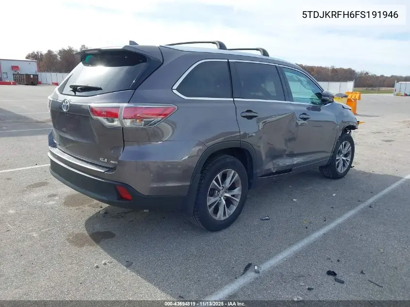5TDJKRFH6FS191946 2015 Toyota Highlander Xle V6