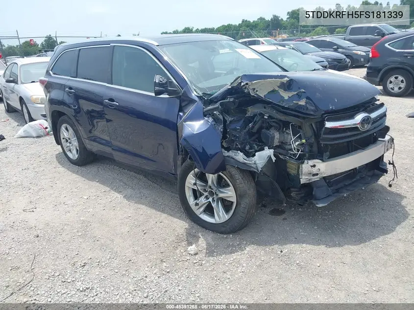 2015 Toyota Highlander Limited Platinum V6 VIN: 5TDDKRFH5FS181339 Lot: 45391268