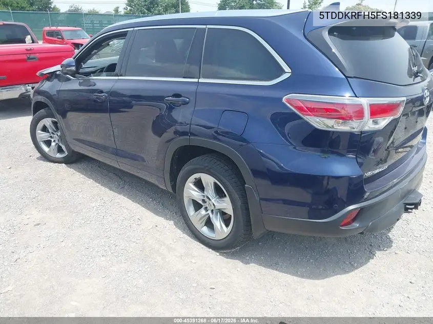 2015 Toyota Highlander Limited Platinum V6 VIN: 5TDDKRFH5FS181339 Lot: 45391268