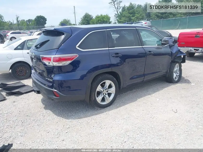 2015 Toyota Highlander Limited Platinum V6 VIN: 5TDDKRFH5FS181339 Lot: 45391268