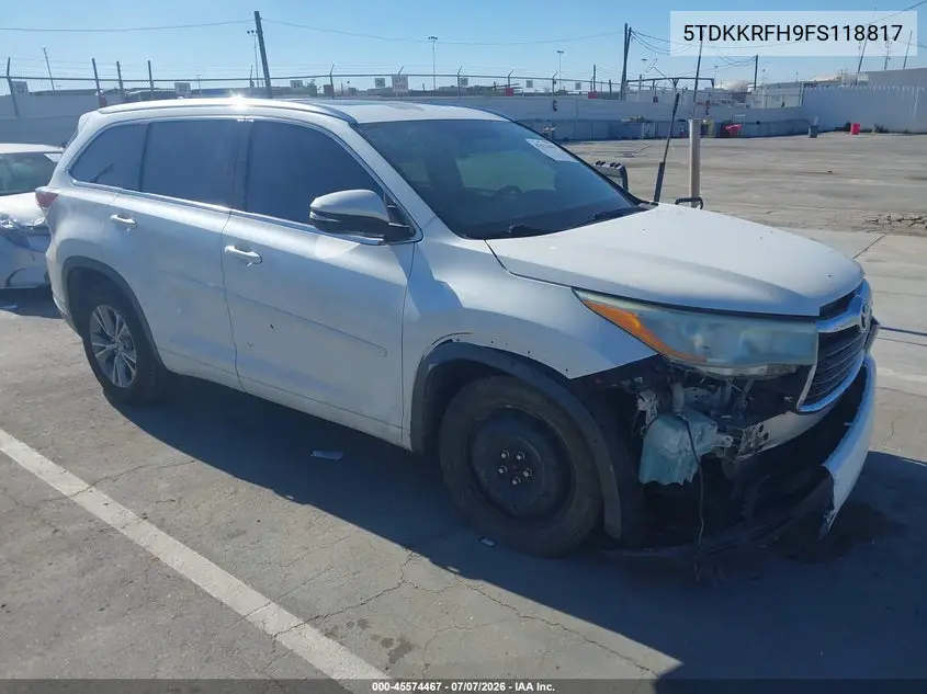 2015 Toyota Highlander Xle V6 VIN: 5TDKKRFH9FS118817 Lot: 45574467