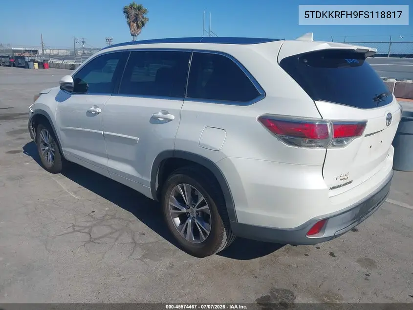 2015 Toyota Highlander Xle V6 VIN: 5TDKKRFH9FS118817 Lot: 45574467