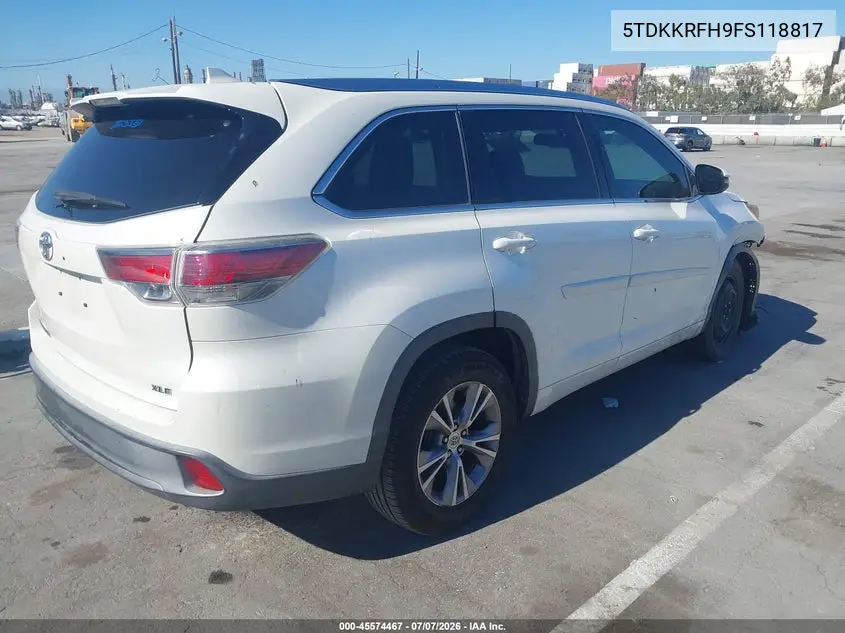 2015 Toyota Highlander Xle V6 VIN: 5TDKKRFH9FS118817 Lot: 45574467