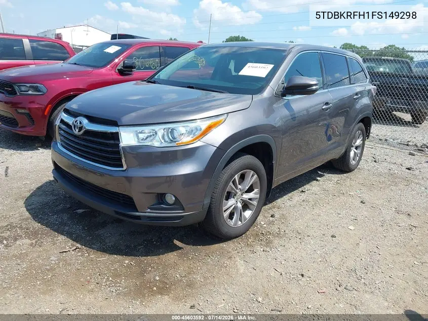 2015 Toyota Highlander Le Plus V6 VIN: 5TDBKRFH1FS149298 Lot: 45603592
