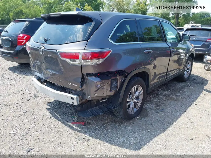 2015 Toyota Highlander Le Plus V6 VIN: 5TDBKRFH1FS149298 Lot: 45603592