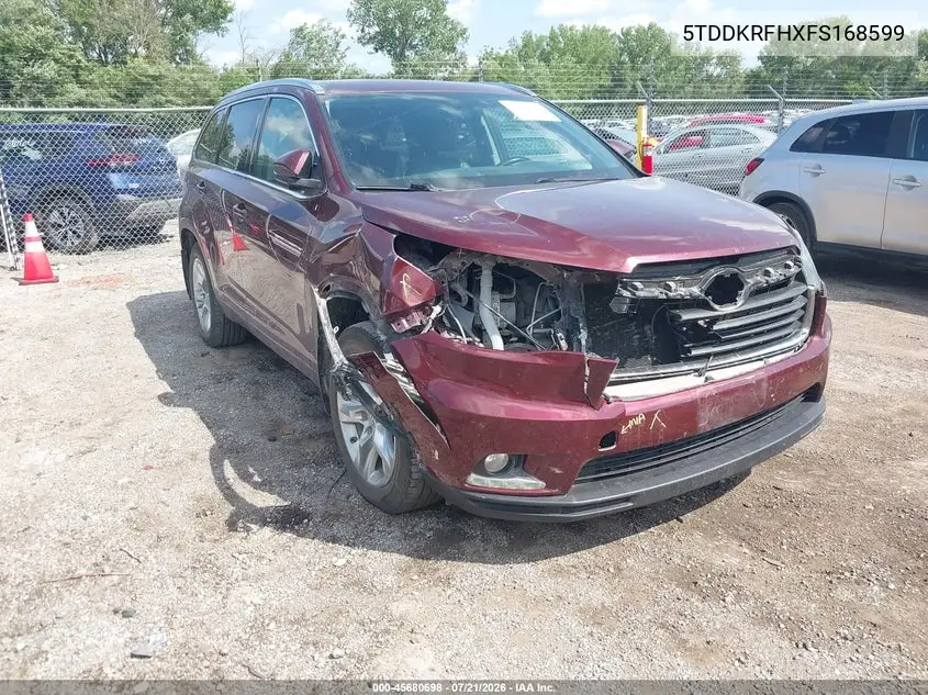 2015 Toyota Highlander Limited V6 VIN: 5TDDKRFHXFS168599 Lot: 45680698