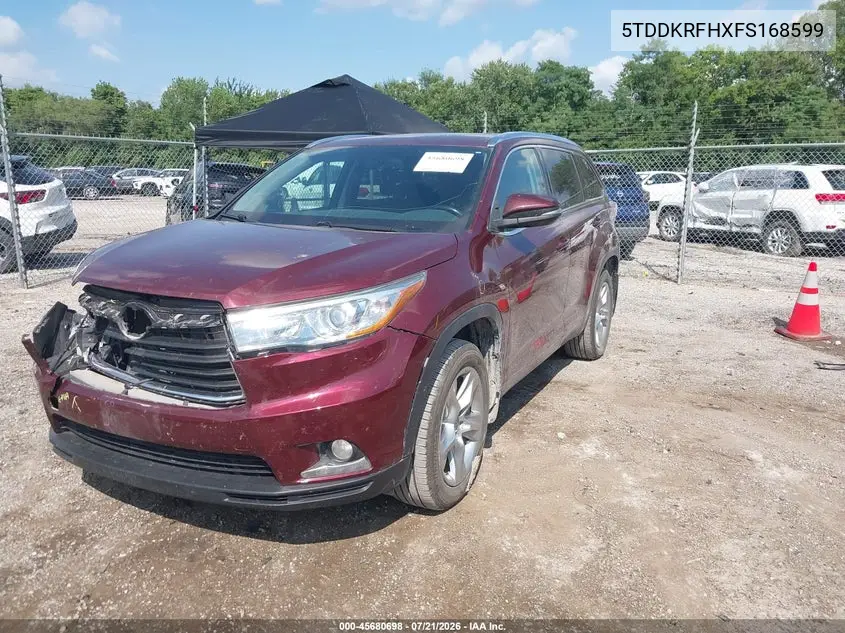 2015 Toyota Highlander Limited V6 VIN: 5TDDKRFHXFS168599 Lot: 45680698