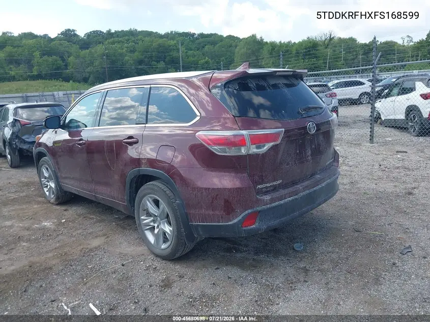 2015 Toyota Highlander Limited V6 VIN: 5TDDKRFHXFS168599 Lot: 45680698