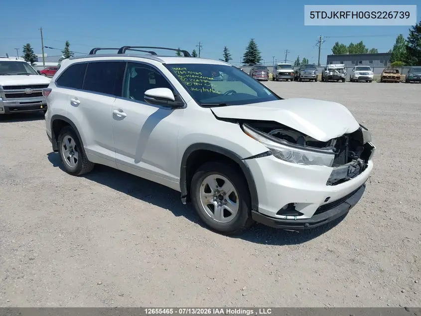 2016 Toyota Highlander Xle VIN: 5TDJKRFH0GS226739 Lot: 12655465