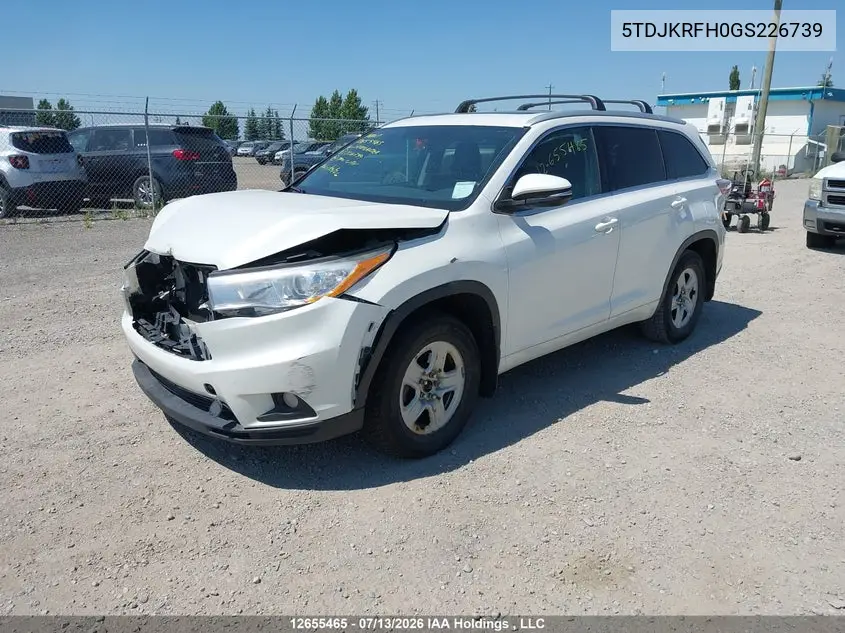 2016 Toyota Highlander Xle VIN: 5TDJKRFH0GS226739 Lot: 12655465