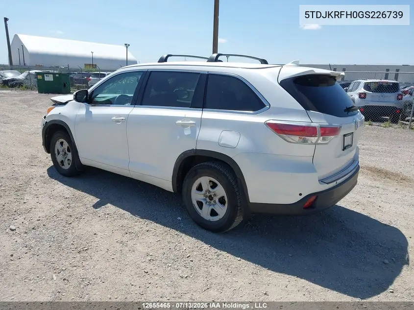 2016 Toyota Highlander Xle VIN: 5TDJKRFH0GS226739 Lot: 12655465