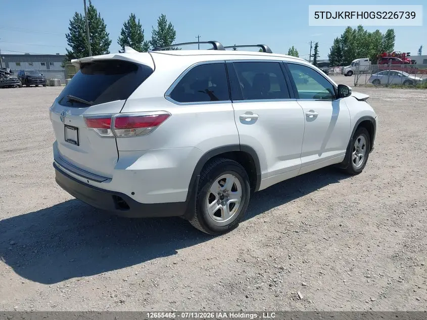 2016 Toyota Highlander Xle VIN: 5TDJKRFH0GS226739 Lot: 12655465