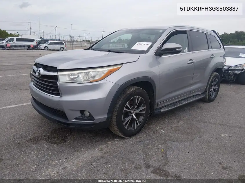 2016 Toyota Highlander Xle V6 VIN: 5TDKKRFH3GS503887 Lot: 45527818
