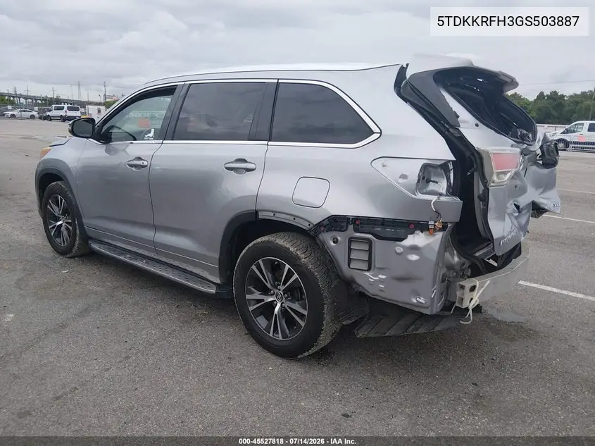 2016 Toyota Highlander Xle V6 VIN: 5TDKKRFH3GS503887 Lot: 45527818