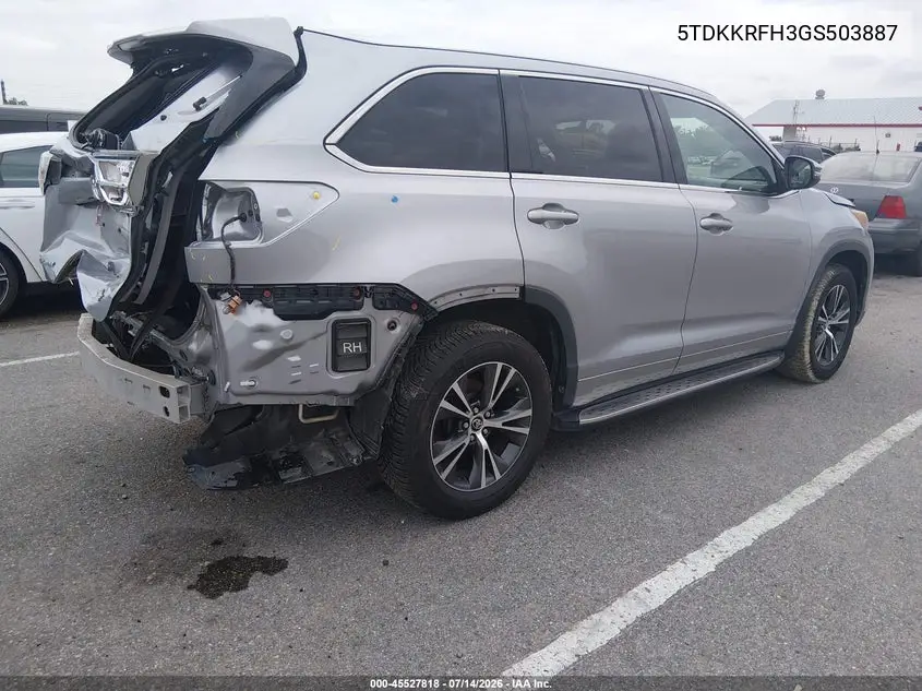 2016 Toyota Highlander Xle V6 VIN: 5TDKKRFH3GS503887 Lot: 45527818