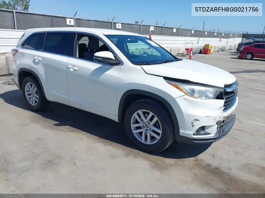 2016 Toyota Highlander Le VIN: 5TDZARFH8GS021756 Lot: 45655971