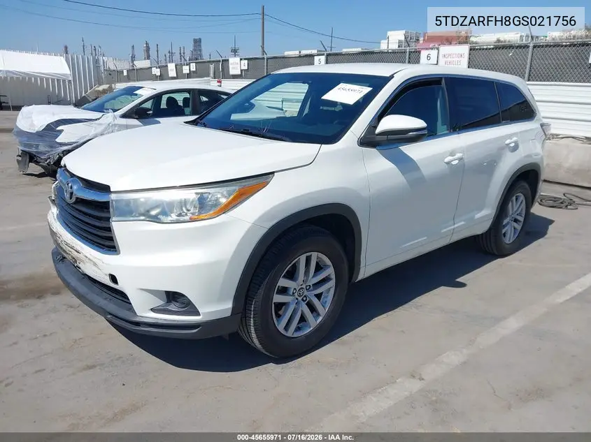 2016 Toyota Highlander Le VIN: 5TDZARFH8GS021756 Lot: 45655971