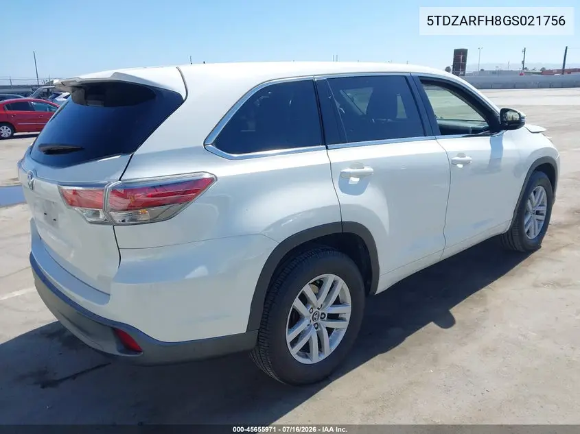 2016 Toyota Highlander Le VIN: 5TDZARFH8GS021756 Lot: 45655971
