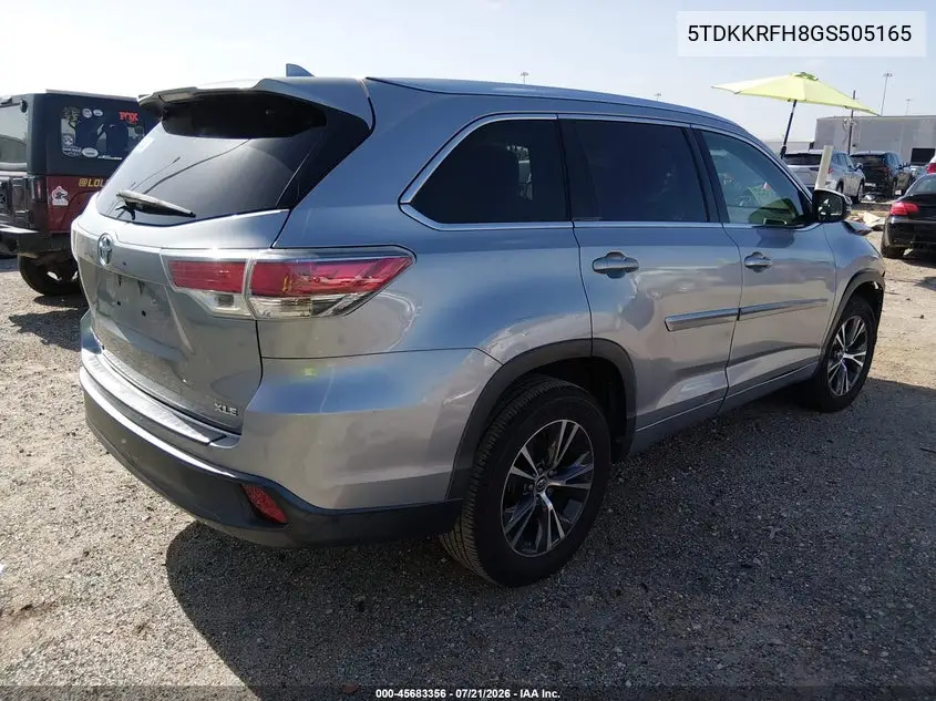 2016 Toyota Highlander Xle V6 VIN: 5TDKKRFH8GS505165 Lot: 45683356
