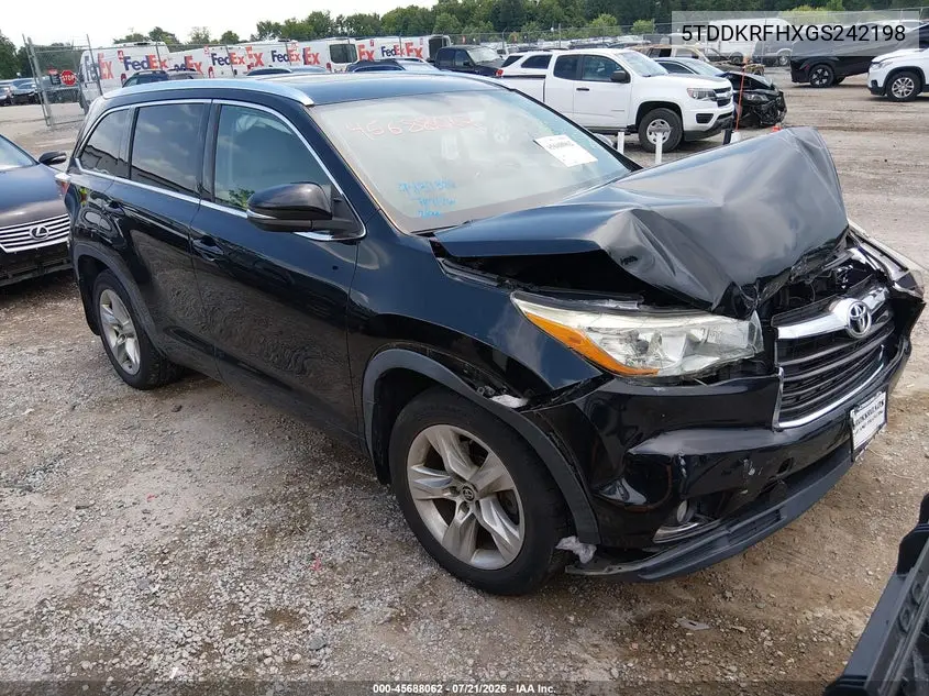 2016 Toyota Highlander Limited V6 VIN: 5TDDKRFHXGS242198 Lot: 45688062