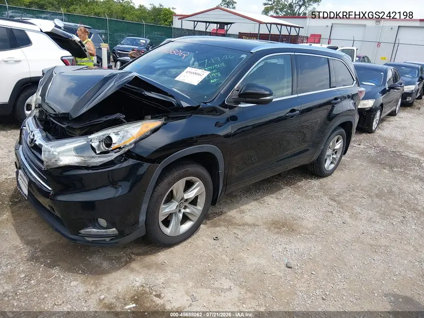 2016 Toyota Highlander Limited V6 VIN: 5TDDKRFHXGS242198 Lot: 45688062