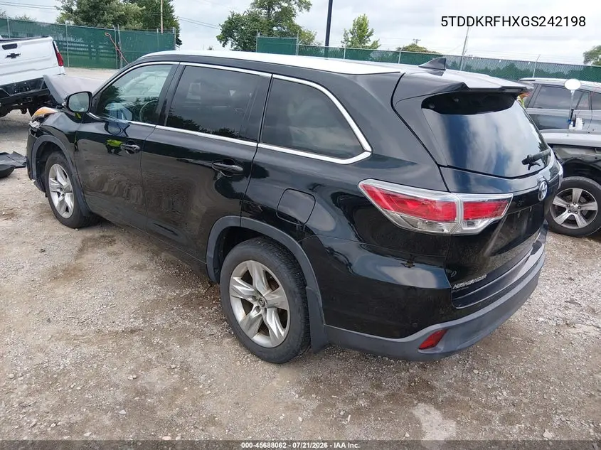 2016 Toyota Highlander Limited V6 VIN: 5TDDKRFHXGS242198 Lot: 45688062