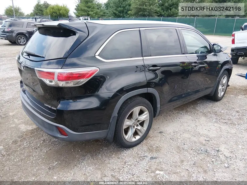 2016 Toyota Highlander Limited V6 VIN: 5TDDKRFHXGS242198 Lot: 45688062
