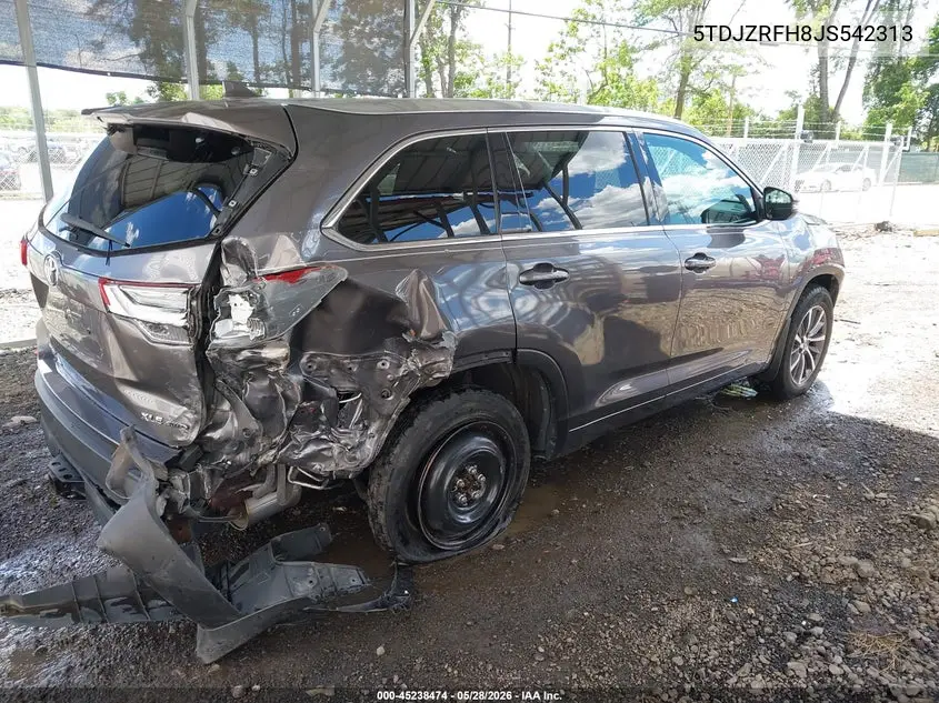 2018 Toyota Highlander Xle VIN: 5TDJZRFH8JS542313 Lot: 45238474