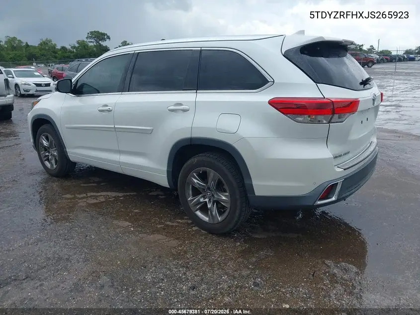 2018 Toyota Highlander Limited Platinum VIN: 5TDYZRFHXJS265923 Lot: 45679381