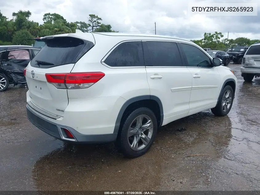 2018 Toyota Highlander Limited Platinum VIN: 5TDYZRFHXJS265923 Lot: 45679381