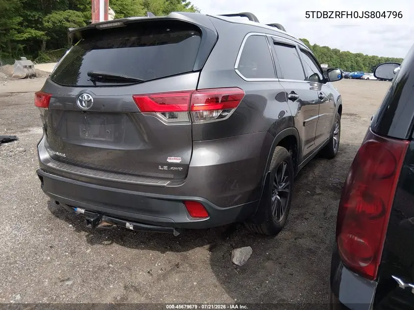 2018 Toyota Highlander Le Plus VIN: 5TDBZRFH0JS804796 Lot: 45679679