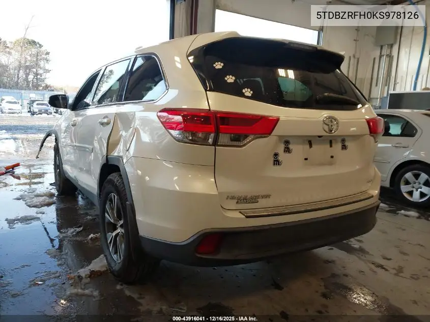 5TDBZRFH0KS978126 2019 Toyota Highlander Le