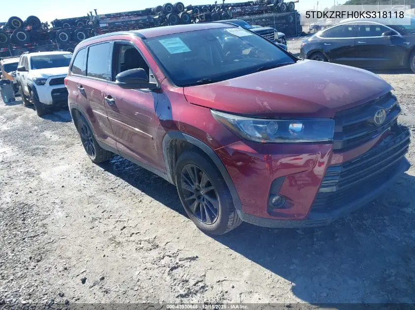 5TDKZRFH0KS318118 2019 Toyota Highlander Se