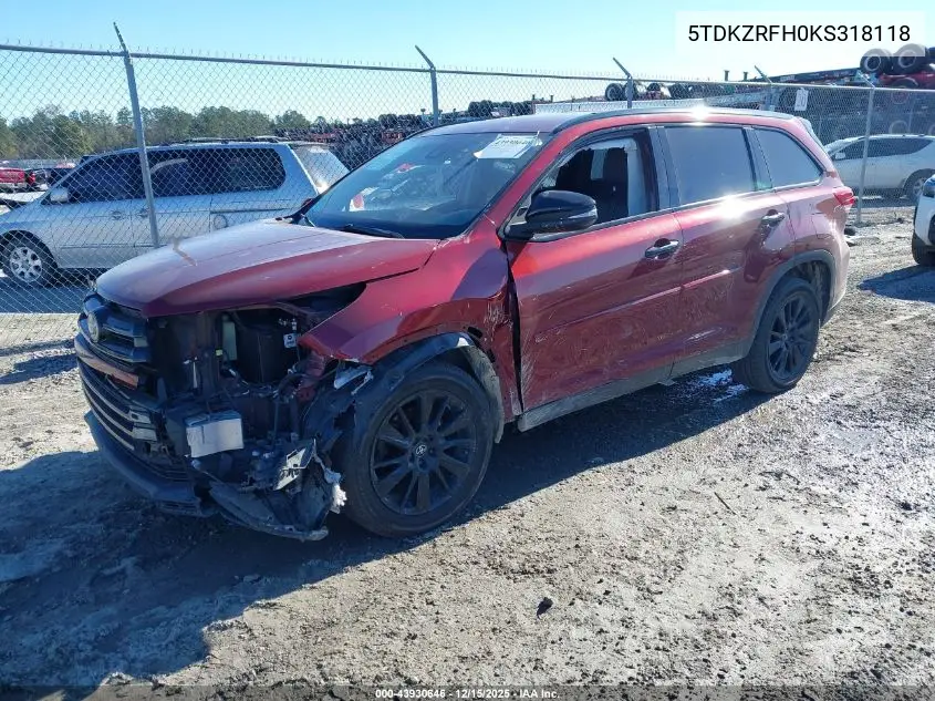 5TDKZRFH0KS318118 2019 Toyota Highlander Se