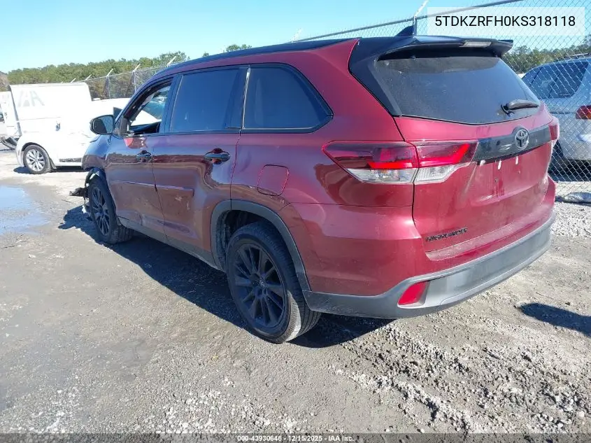 5TDKZRFH0KS318118 2019 Toyota Highlander Se
